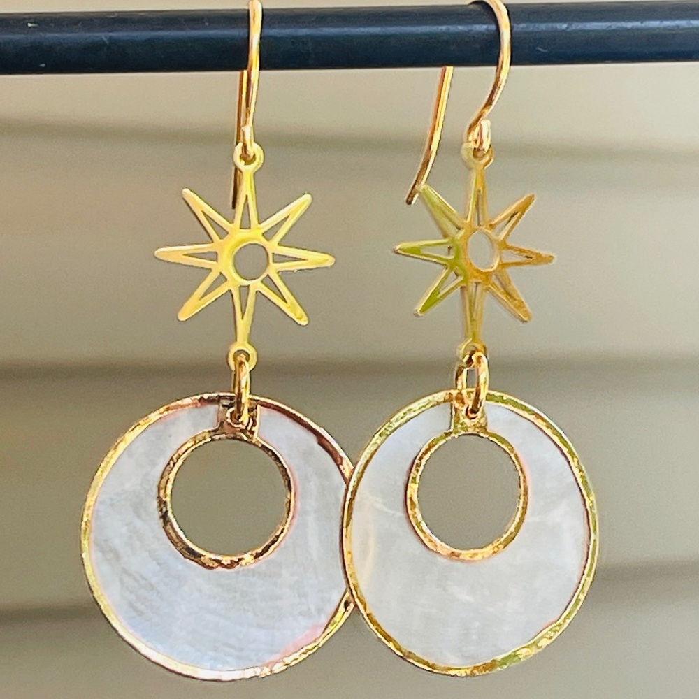 Capiz Shell And Star Burst Stainless Steel Earrings
